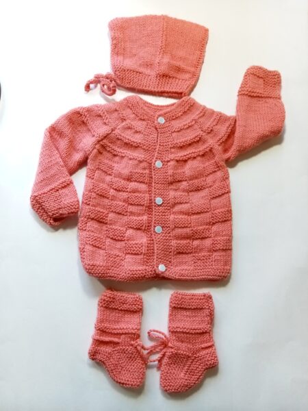 Baby Girl And Boy Wollen Cardigan (Sweater) With Cap Ans Socks