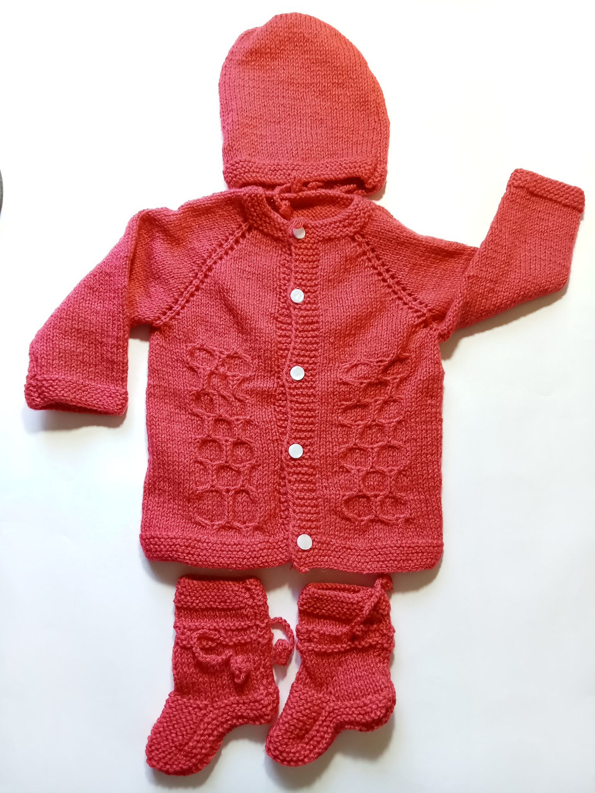Baby Girl And Boy Wollen Cardigan (Sweater) With Cap Ans Socks