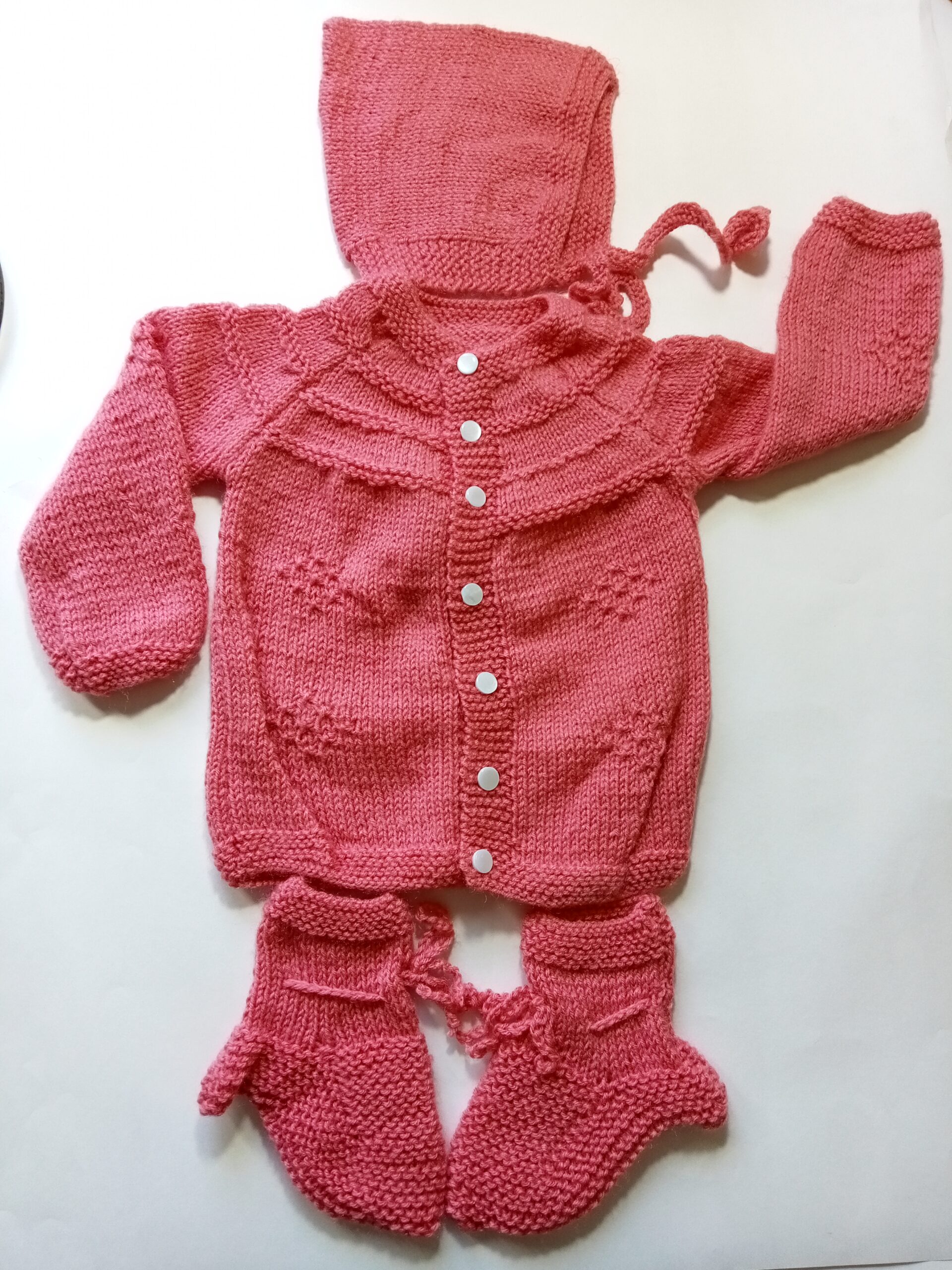 Baby Girl And Boy Wollen Cardigan (Sweater) With Cap Ans Socks
