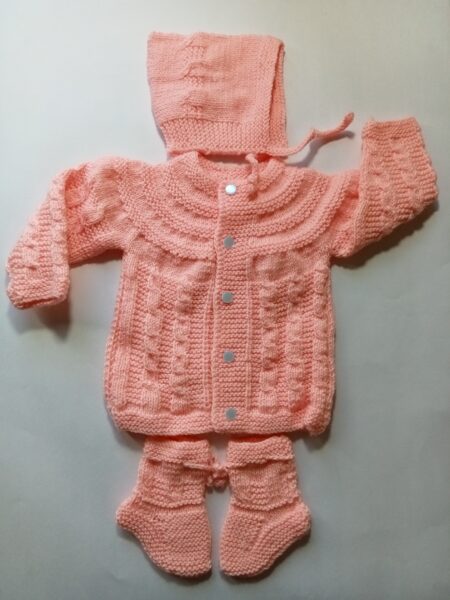 Baby Girl And Boy Wollen Cardigan (Sweater) With Cap Ans Socks