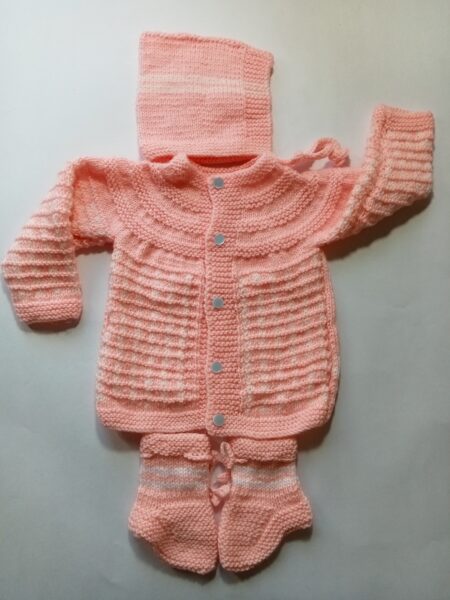 Baby Girl And Boy Wollen Cardigan (Sweater) With Cap Ans Socks