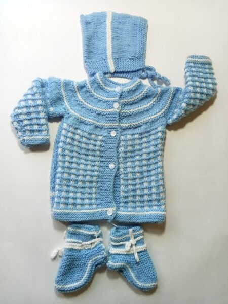 Baby Girl And Boy Wollen Cardigan (Sweater) With Cap Ans Socks