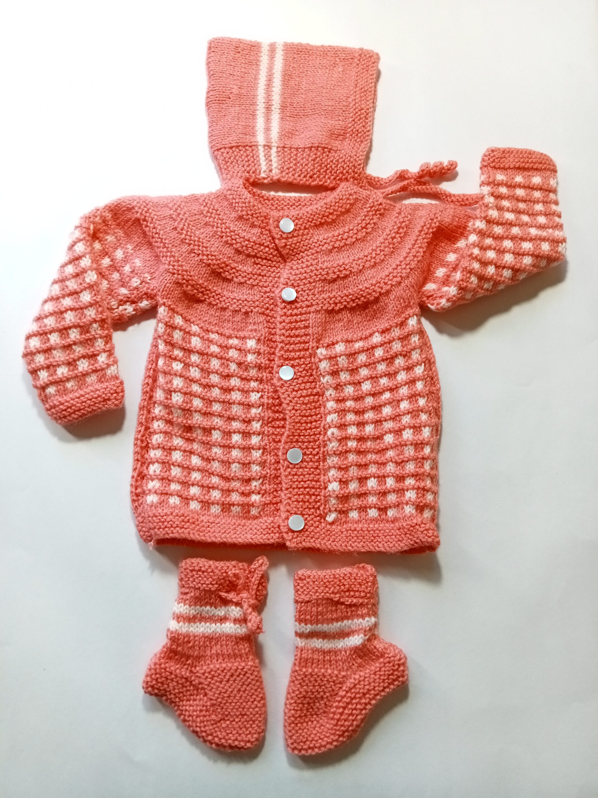Baby Girl And Boy Wollen Cardigan (Sweater) With Cap Ans Socks