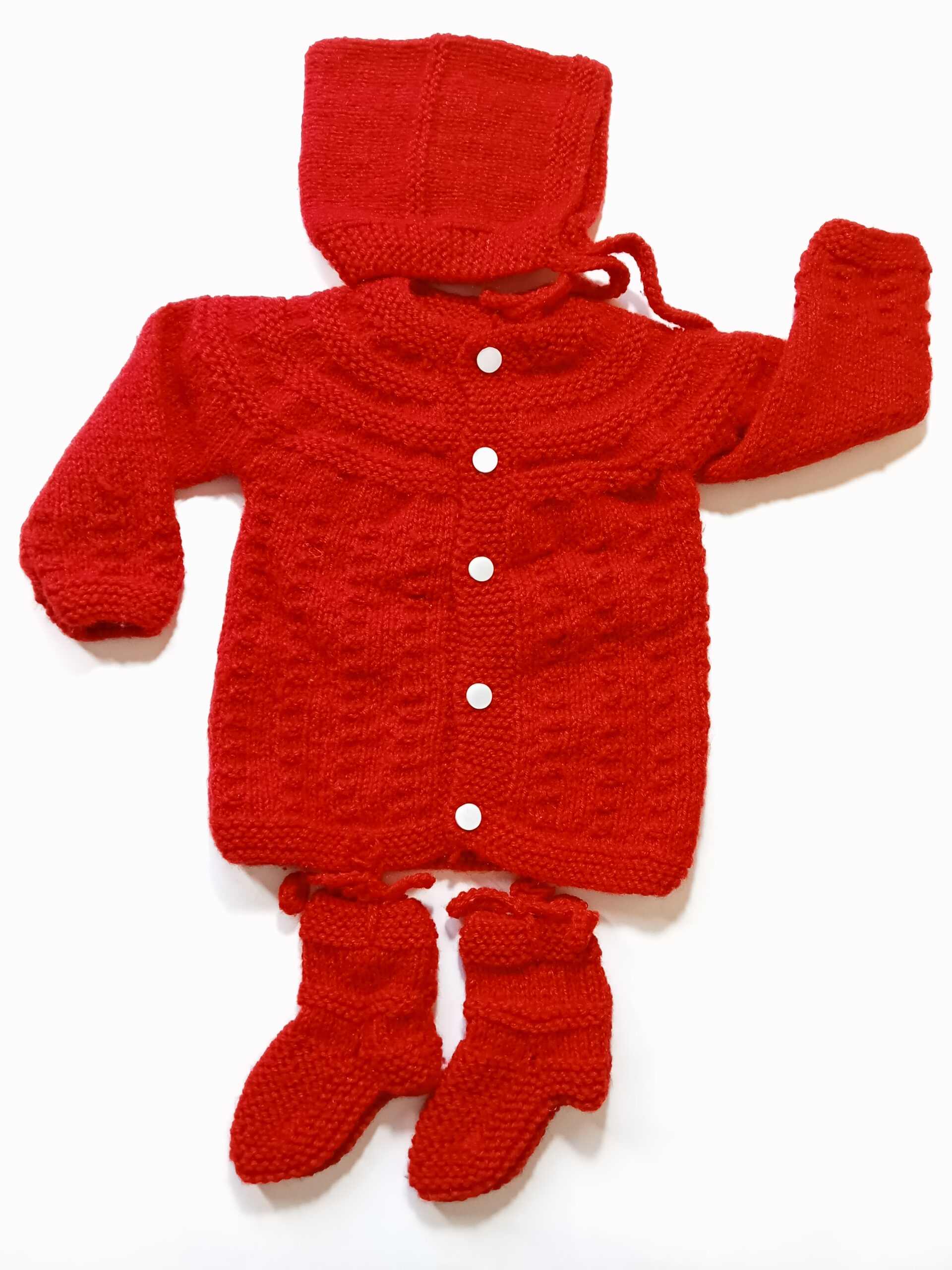 Baby Girl And Boy Wollen Cardigan (Sweater) With Cap Ans Socks