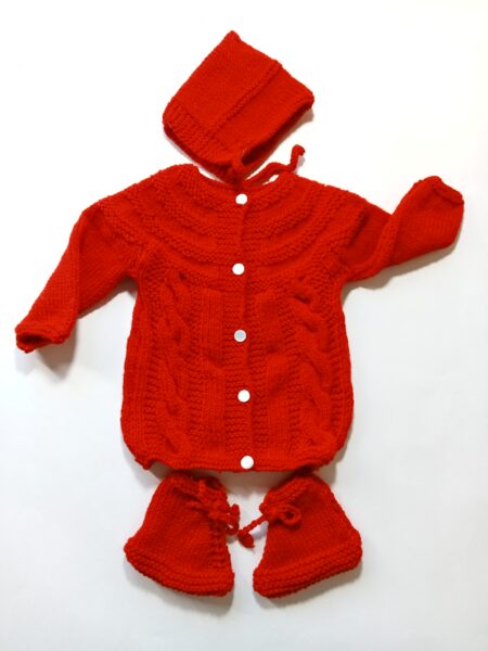 Baby Girl And Boy Wollen Cardigan (Sweater) With Cap Ans Socks