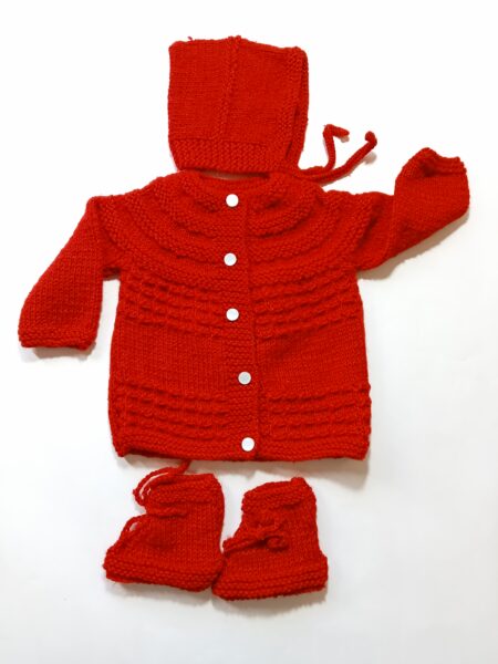 Baby Girl And Boy Wollen Cardigan (Sweater) With Cap Ans Socks