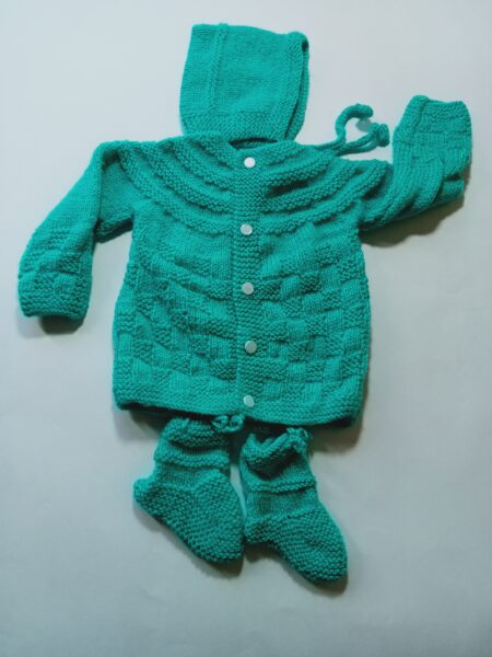 Baby Girl And Boy Wollen Cardigan (Sweater) With Cap Ans Socks