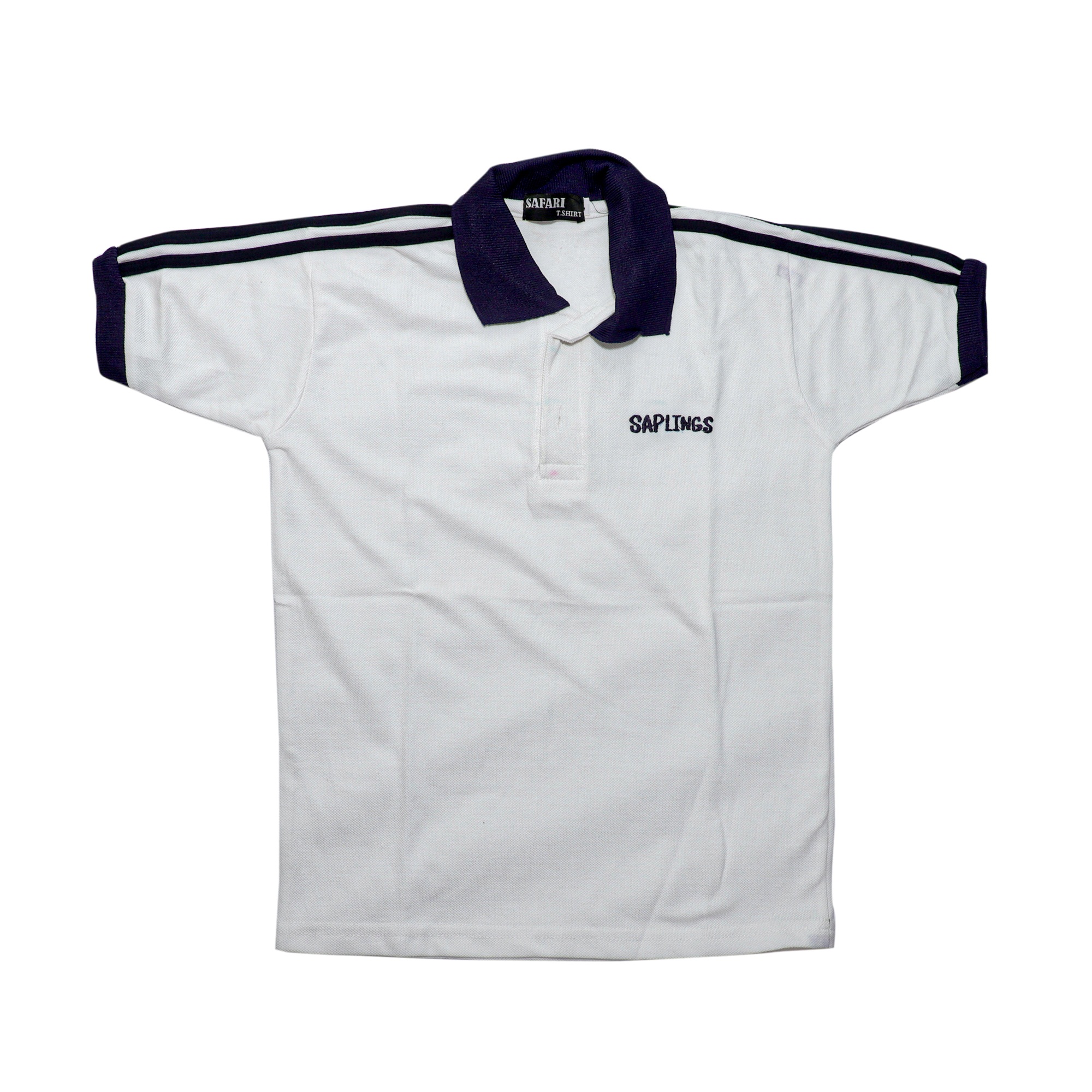 Pure White Cotton Half Sleeved Polo T-Shirt with Navy Blue Ribbed Sleeves for Boys & Men Pack of 2