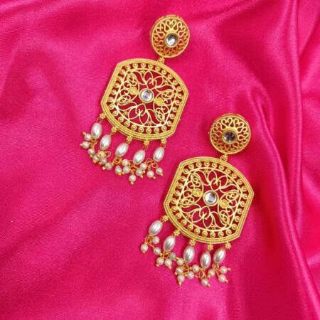 Golden Stud Zumka style Dangle Earrings with Pearl
