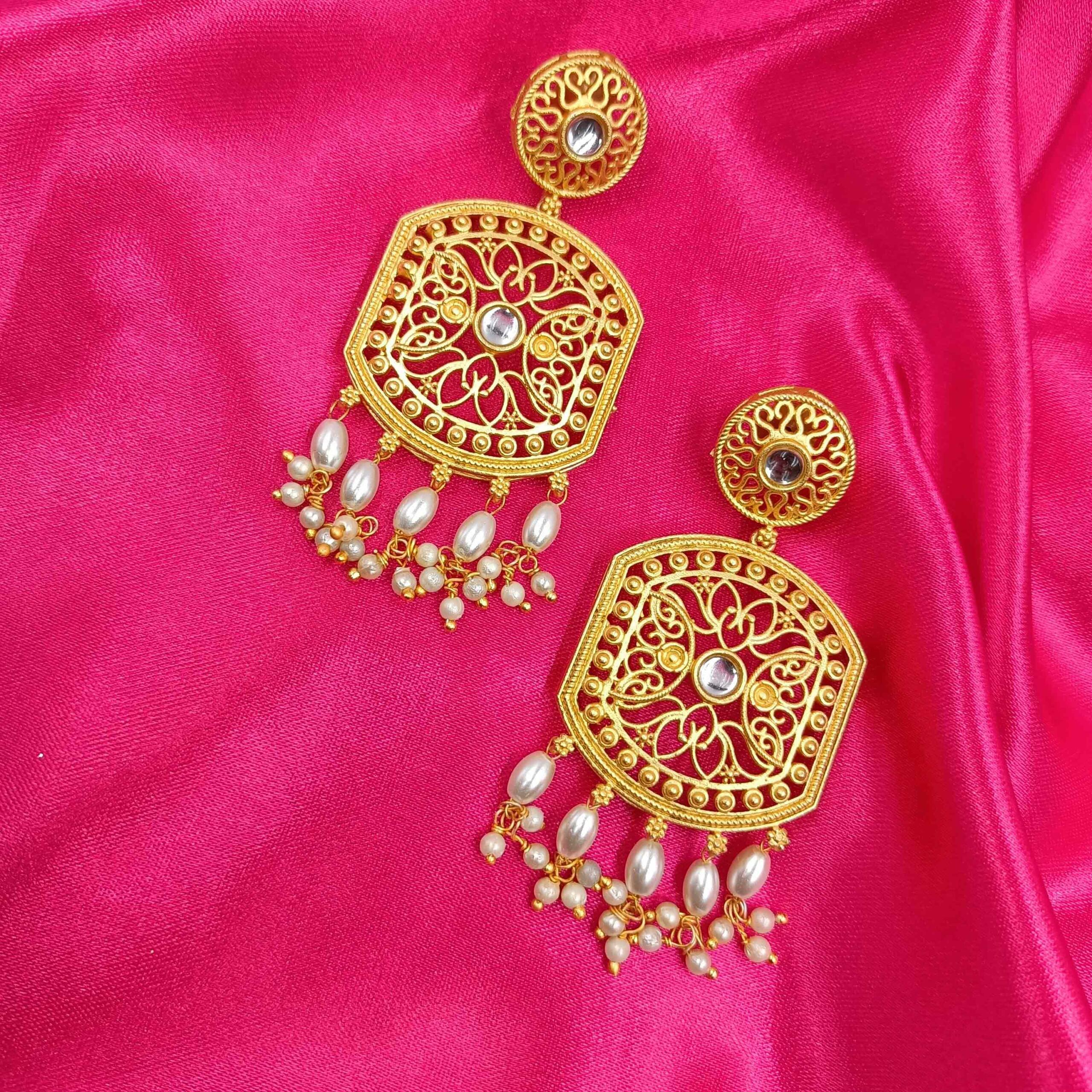 Golden Stud Zumka style Dangle Earrings with Pearl