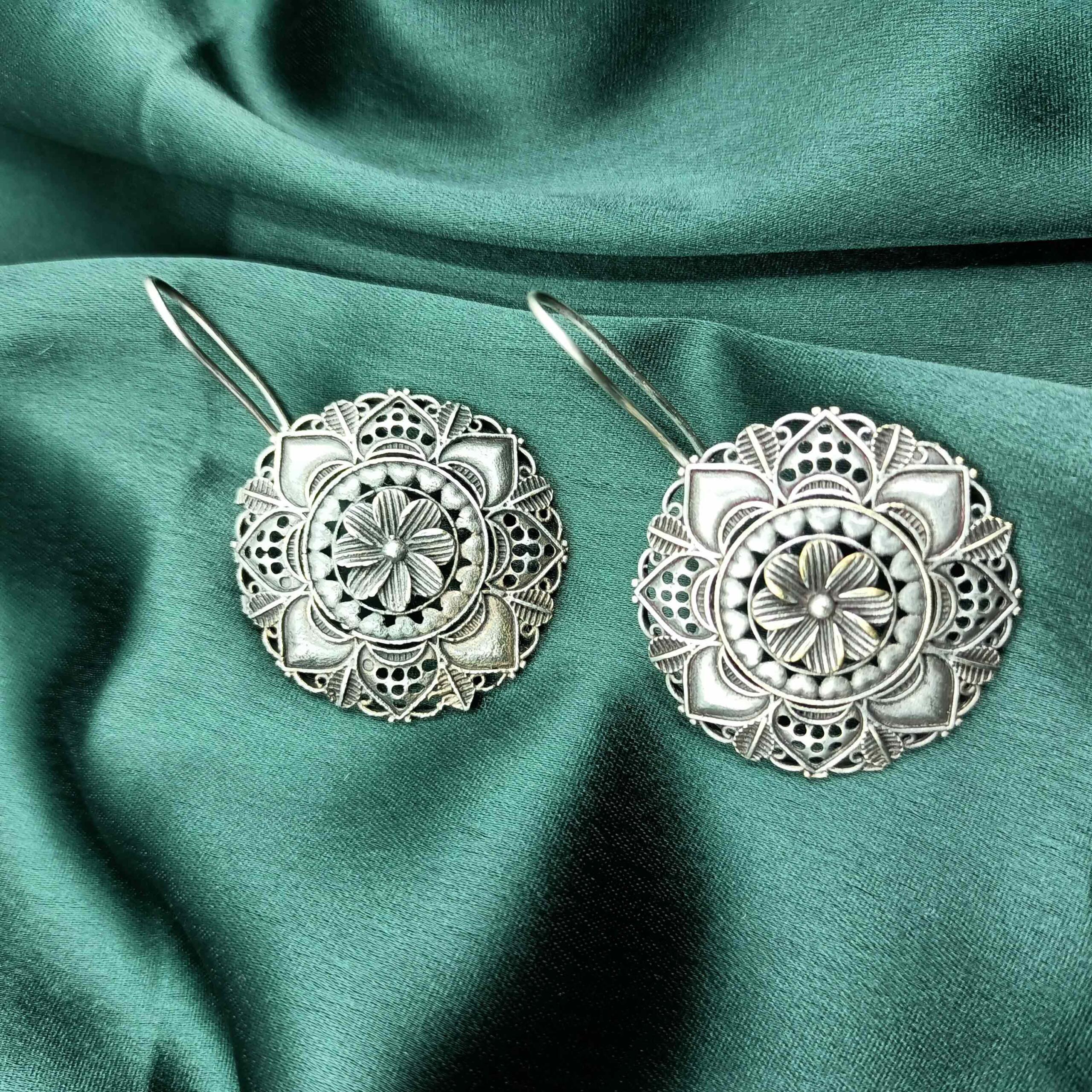 Oxidised German Silver  Trible look Drop Earrings