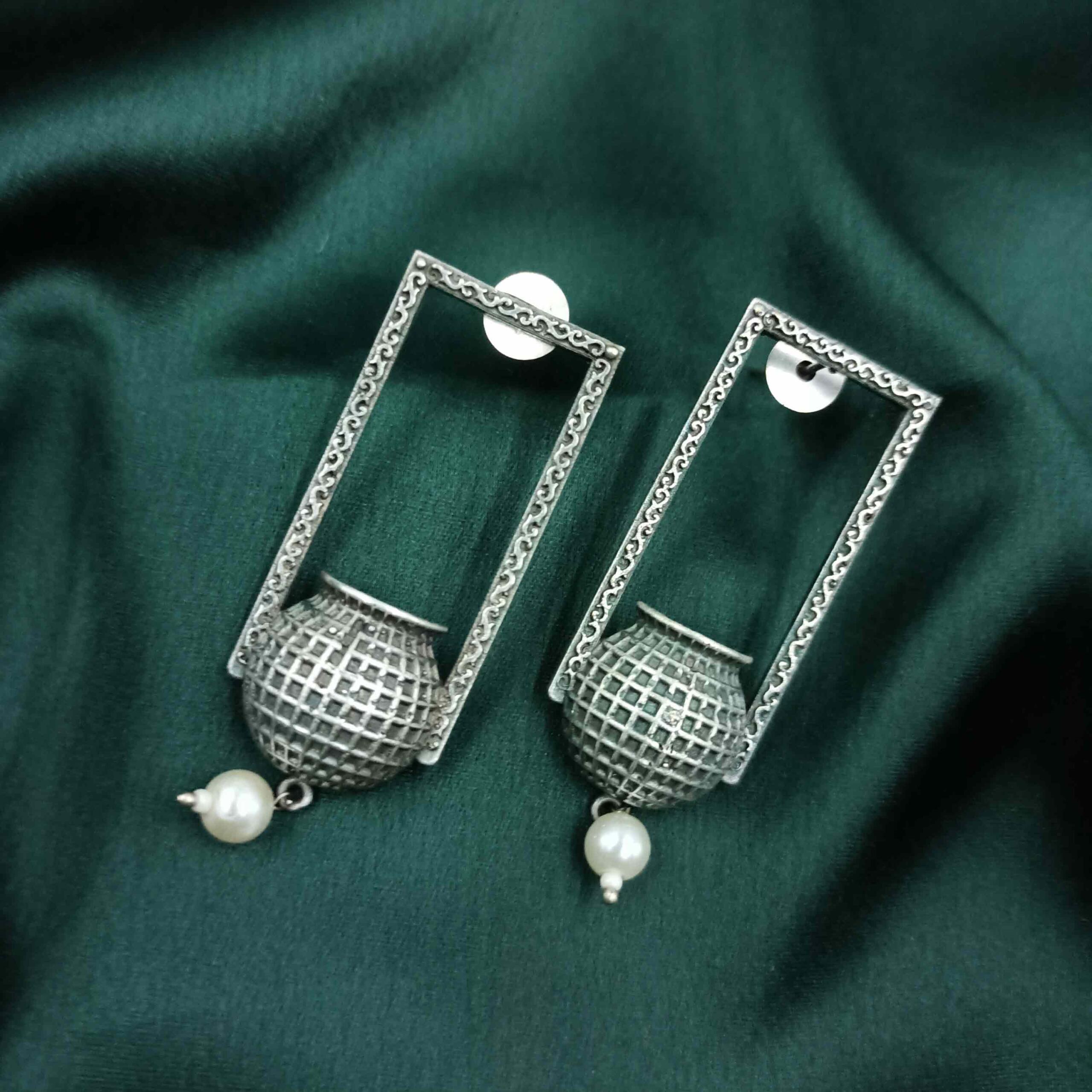 Oxidised Silver  Trible Dangle Earrings