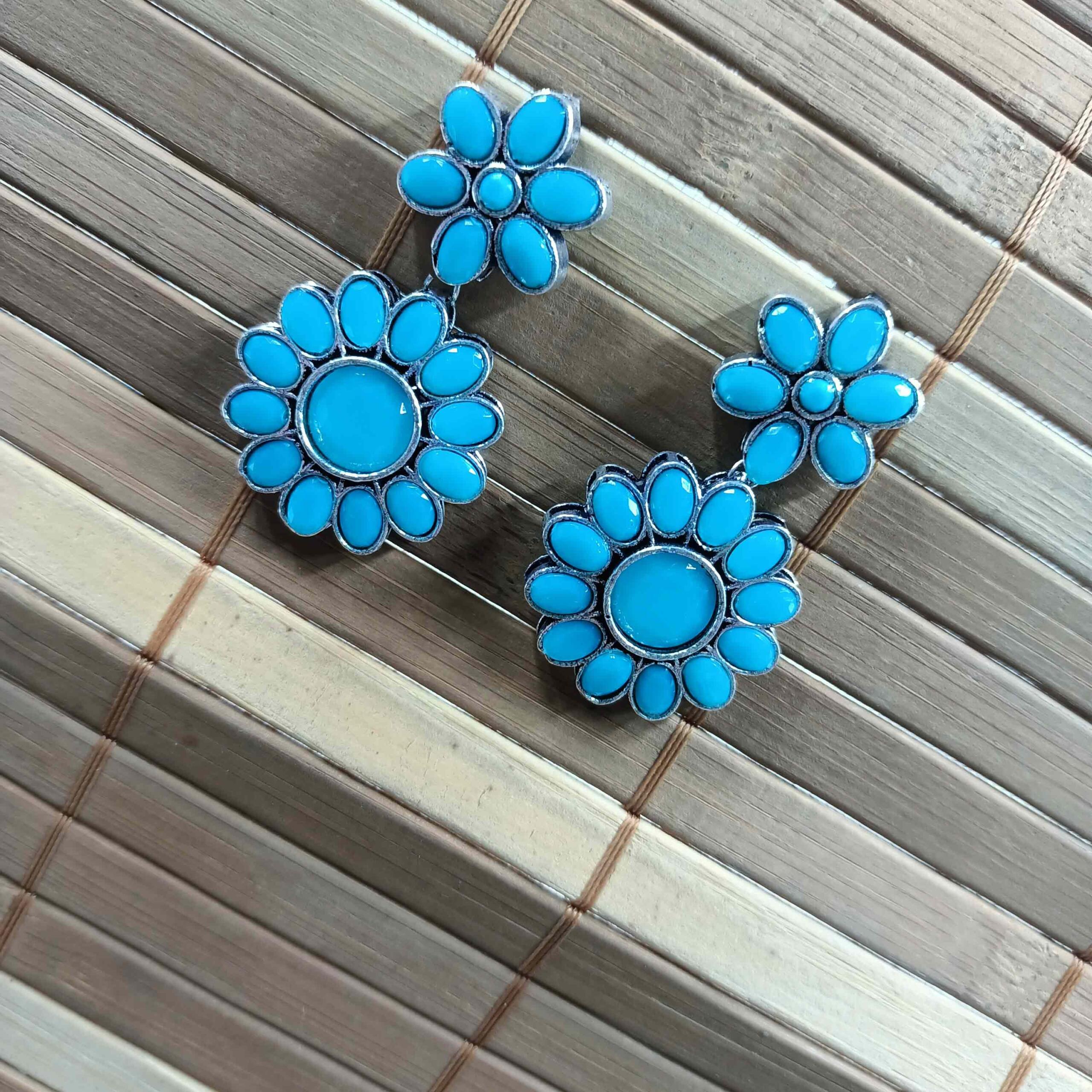 Silver Look Turquoise Blue Stone Dangler Earrings