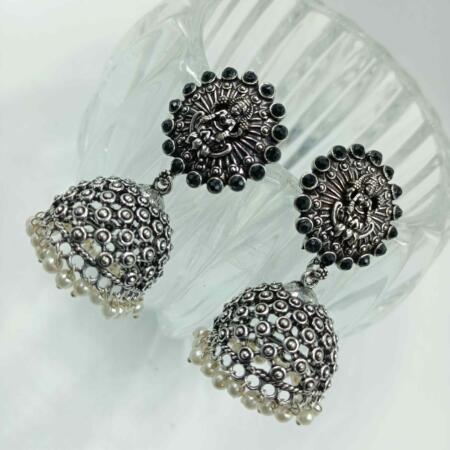 Oxidised Silver Look Trible Zhumki Earrings