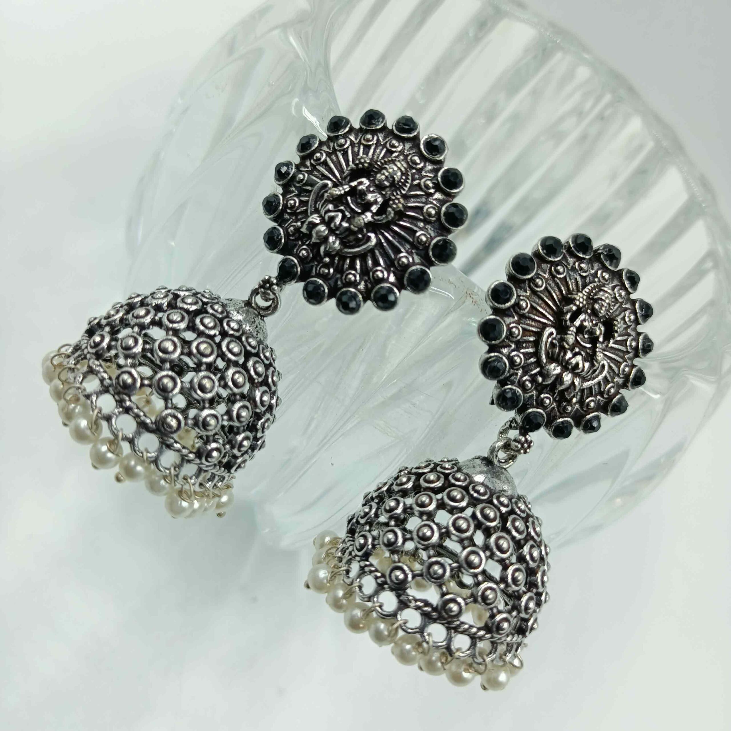 Oxidised Silver Look Trible Zhumki Earrings