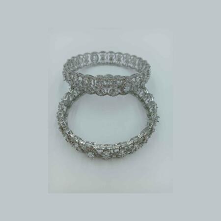 Elegent Silve Color American Diamond Bangle Kangan Kada Set (Size 2.6)