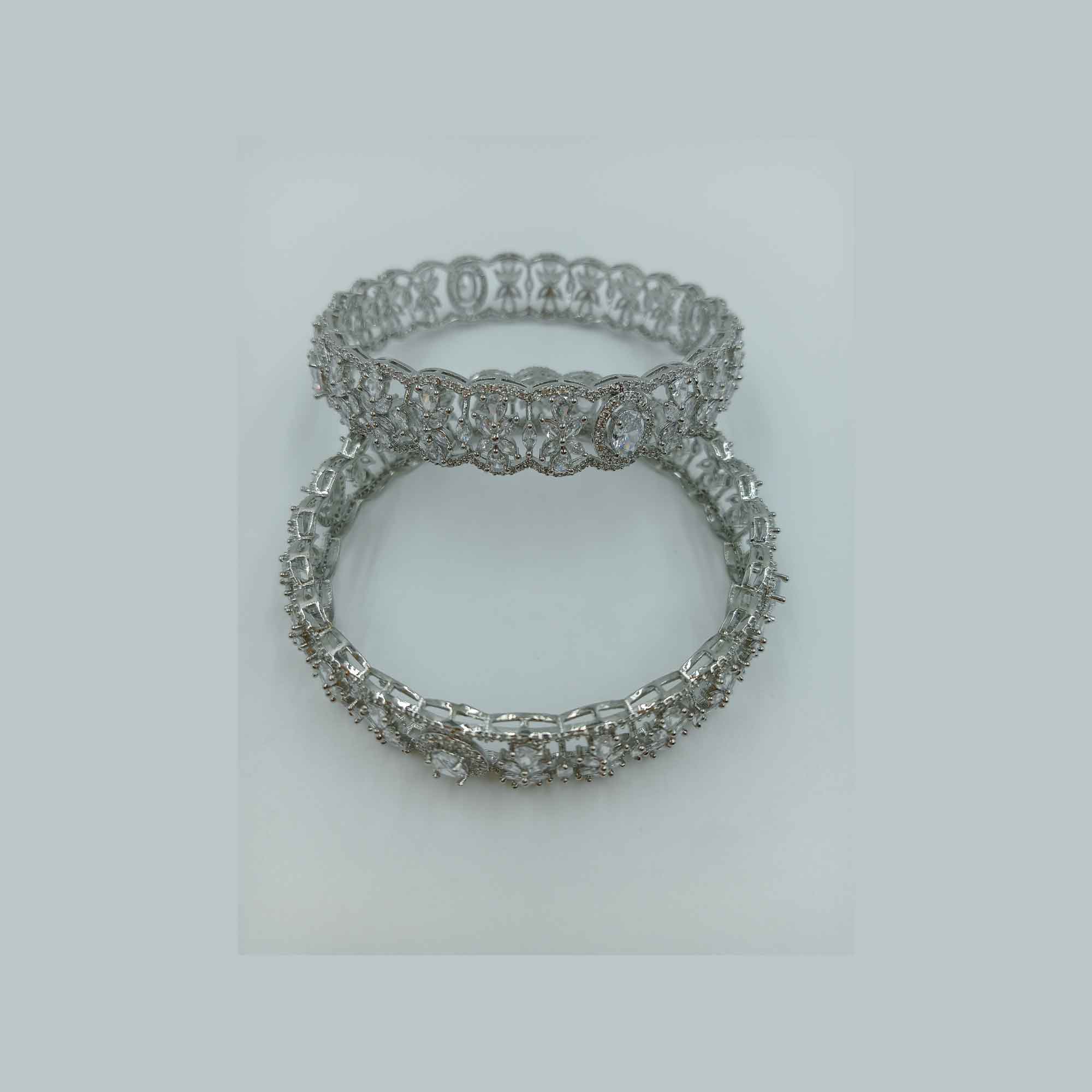 Elegent Silve Color American Diamond Bangle Kangan Kada Set (Size 2.6)