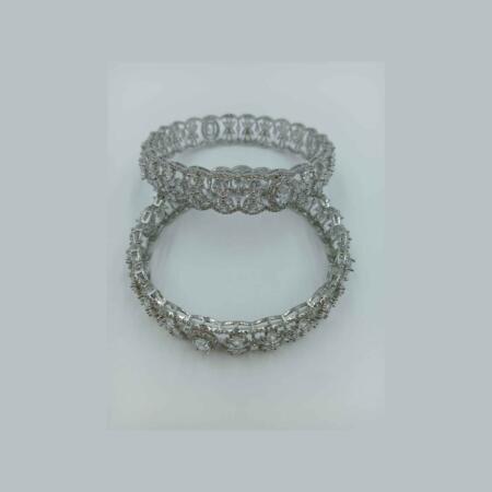 Elegent Silve Color American Diamond Bangle Kangan Kada Set (Size 2.8)