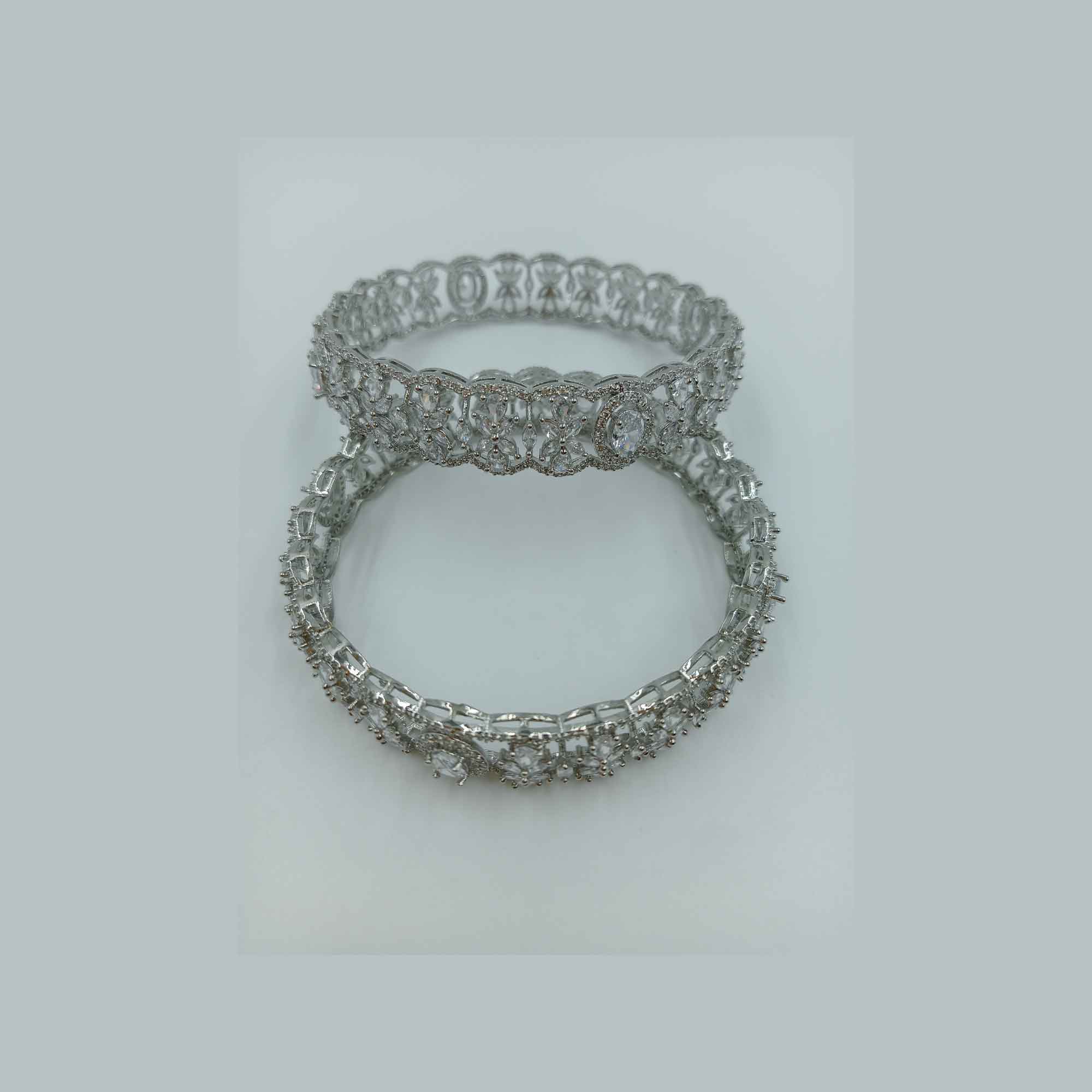 Elegent Silve Color American Diamond Bangle Kangan Kada Set (Size 2.8)