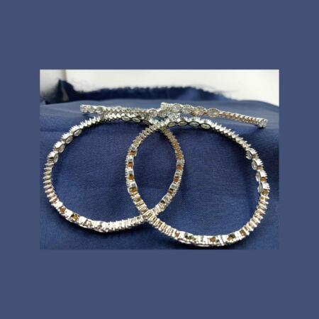 Elegent Silve Color American Diamond Bangle Kangan Set (Size 2.6)Set of 4