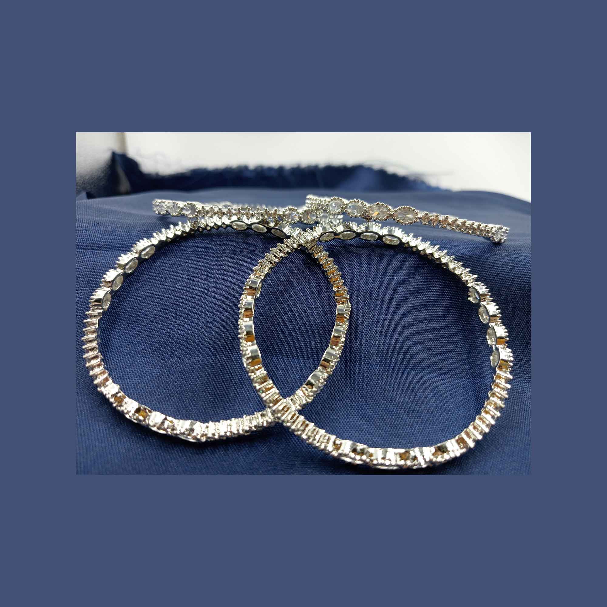 Elegent Silve Color American Diamond Bangle Kangan Set (Size 2.6)Set of 4