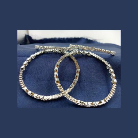 Elegent Silve Color American Diamond Bangle Kangan Set (Size 2.8)Set of 4