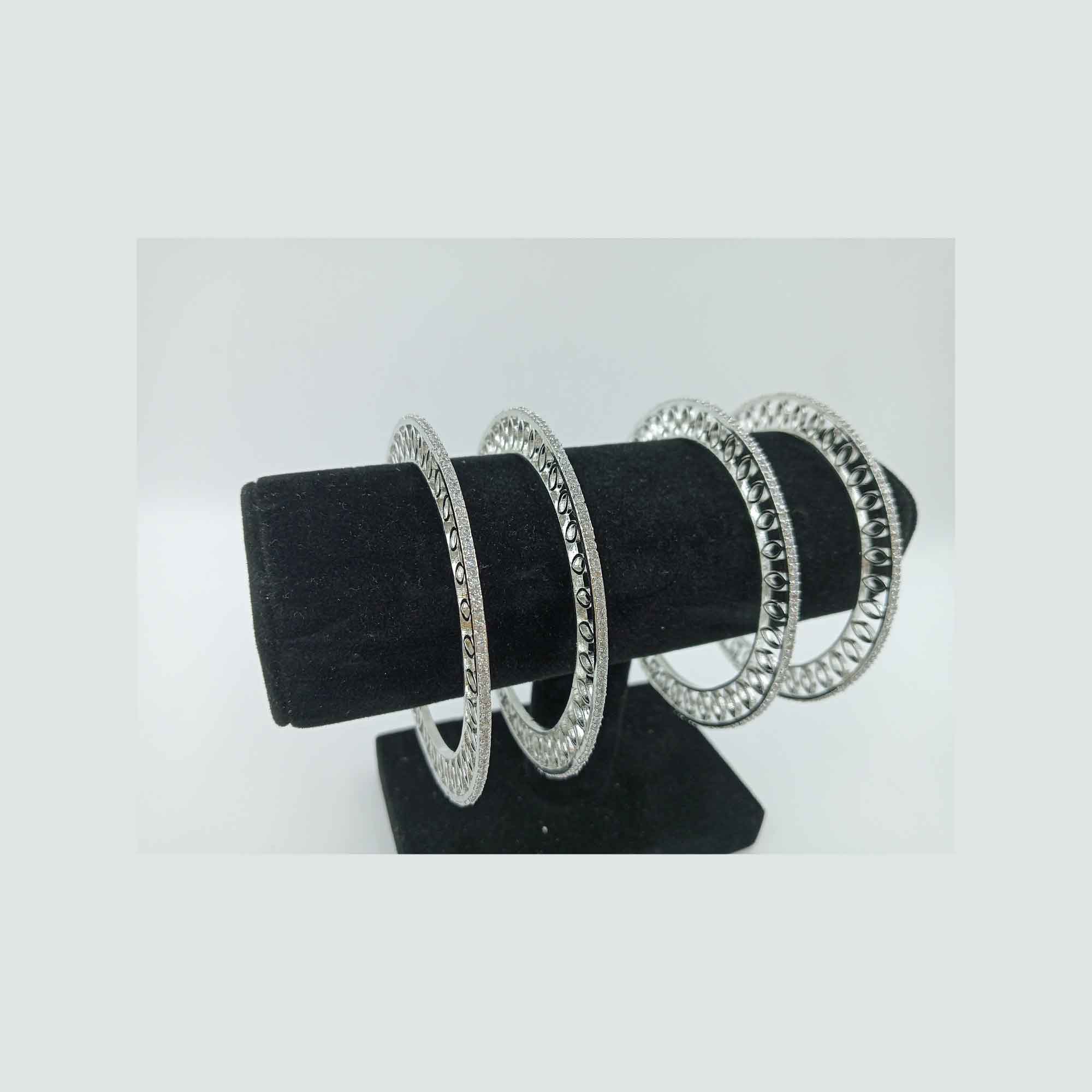 Elegent Silve Color American Diamond Bangle Kangan Set (Size 2.6)Set of 4