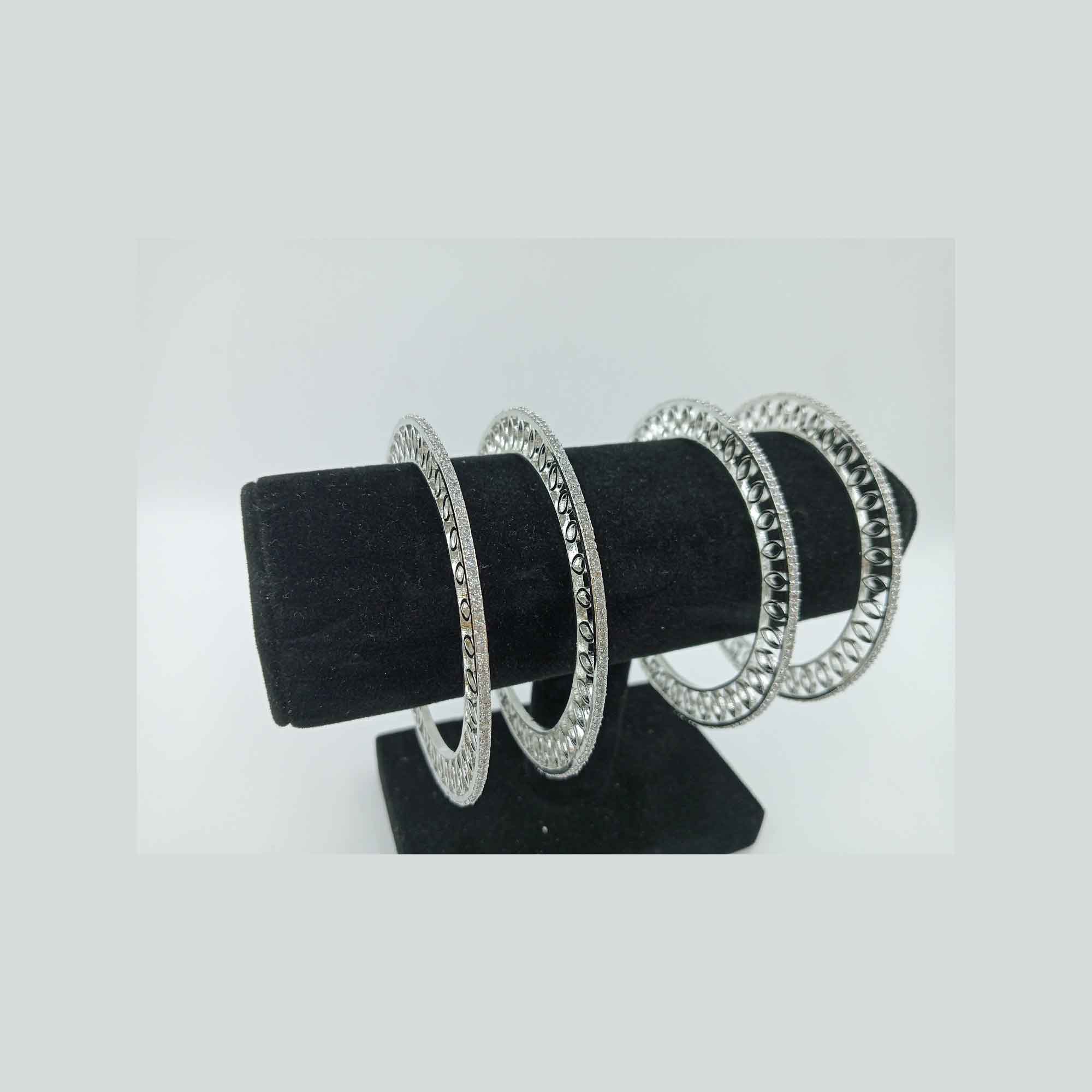 Elegent Silve Color American Diamond Bangle Kangan Set (Size 2.8)Set of 4