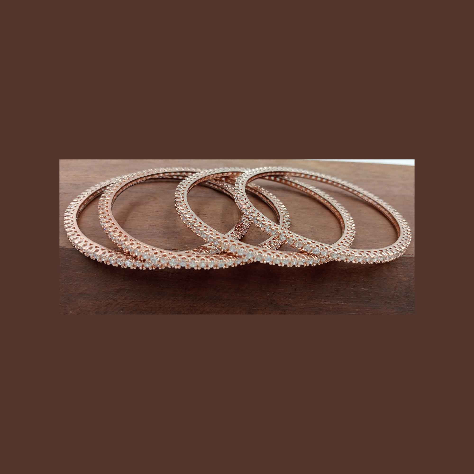 Elegent Rose Gold Color American Diamond Bangle Kangan Set (Size 2.8)Set of 4