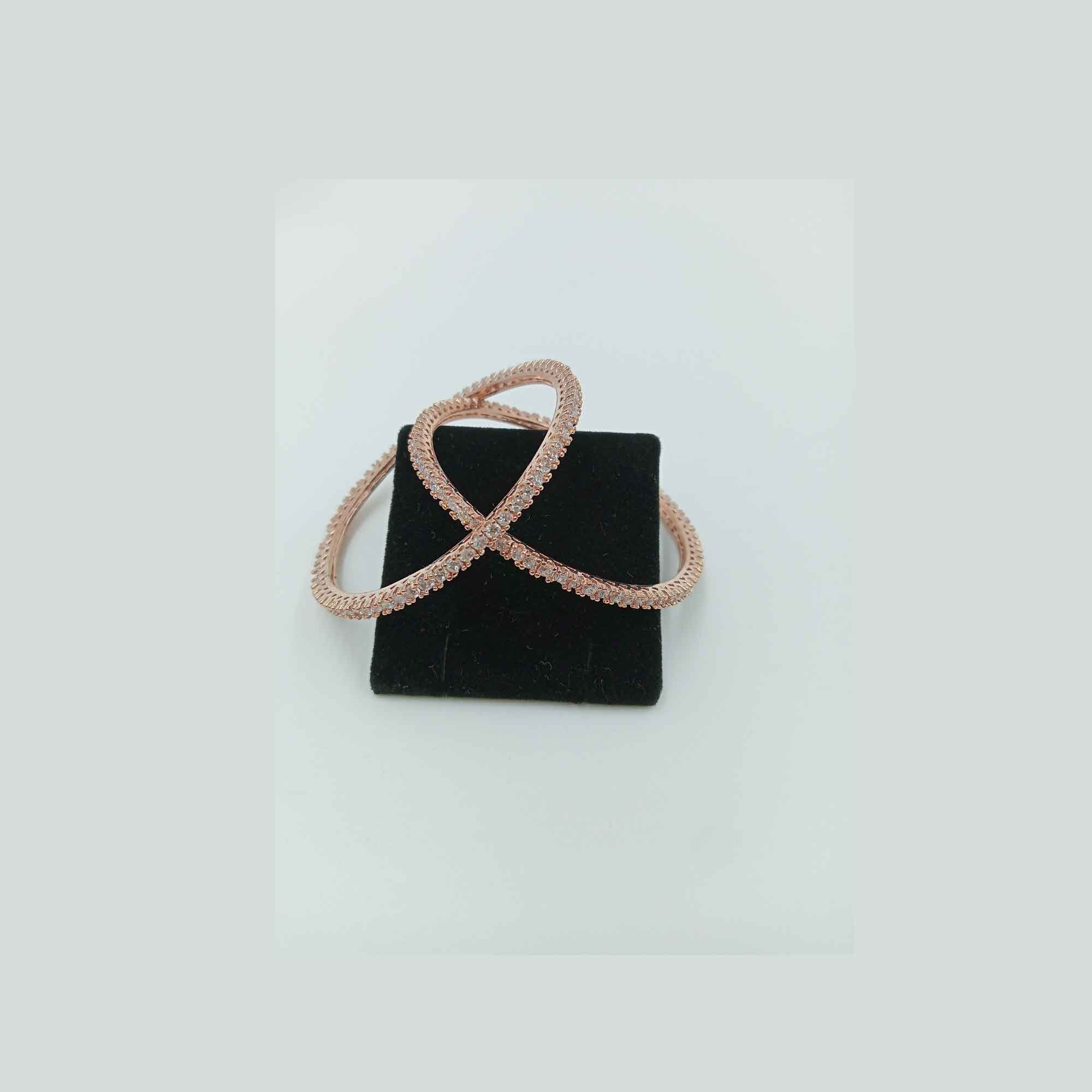 Elegent Rose Gold Color American Diamond Bangle Kangan Set (Size 2.6)Set of 2