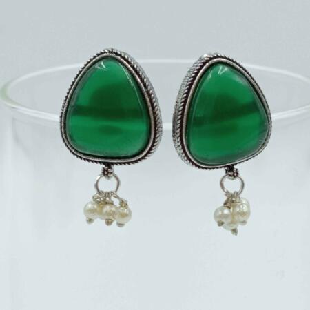 Enchanting Twilight Green color Oxidized Stud Earrings with Pearls