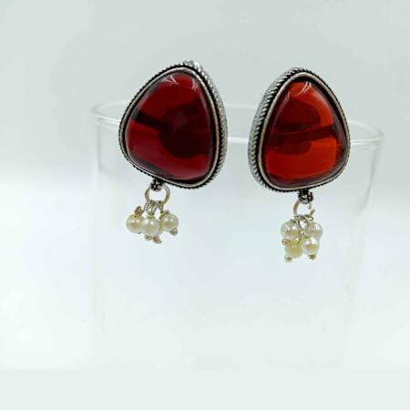 Enchanting Twilight Maroon color Oxidized Stud Earrings with Pearls