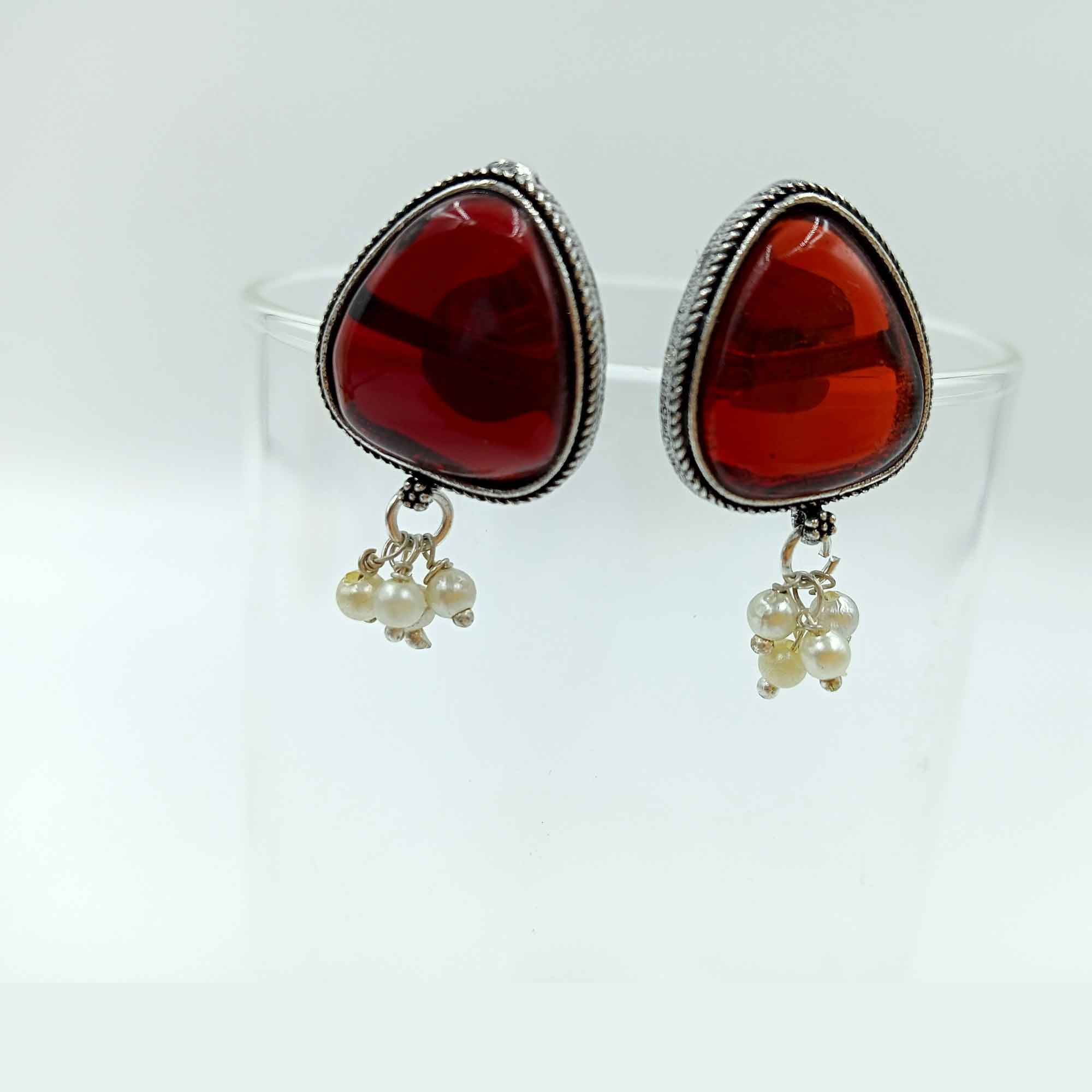 Enchanting Twilight Maroon color Oxidized Stud Earrings with Pearls