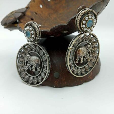 Vintage Charisma Silver Look Blue color Stud Earrings
