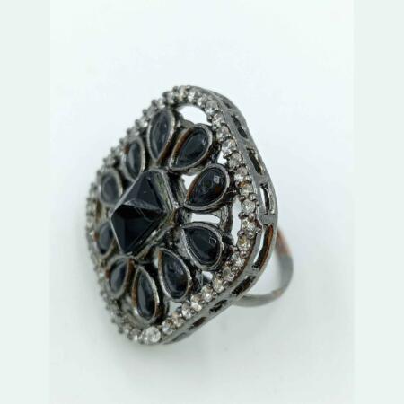 Moonlit Dreams Oxidized Black color Square Shaped Silver Ring