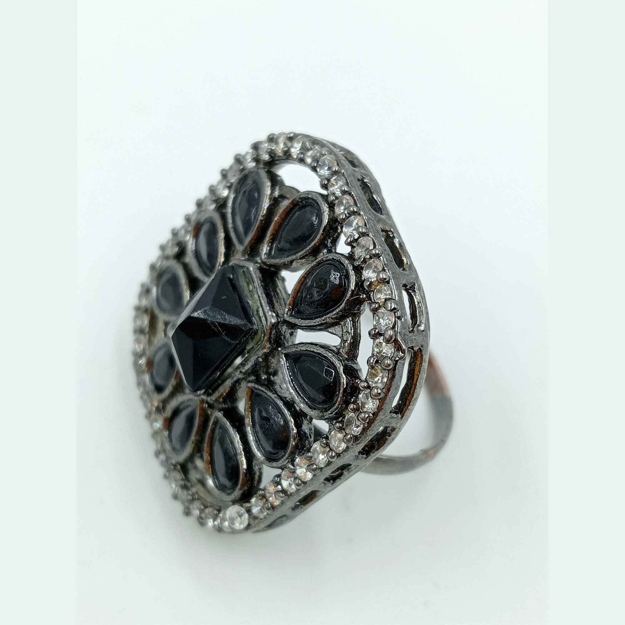 Moonlit Dreams Oxidized Black color Square Shaped Silver Ring