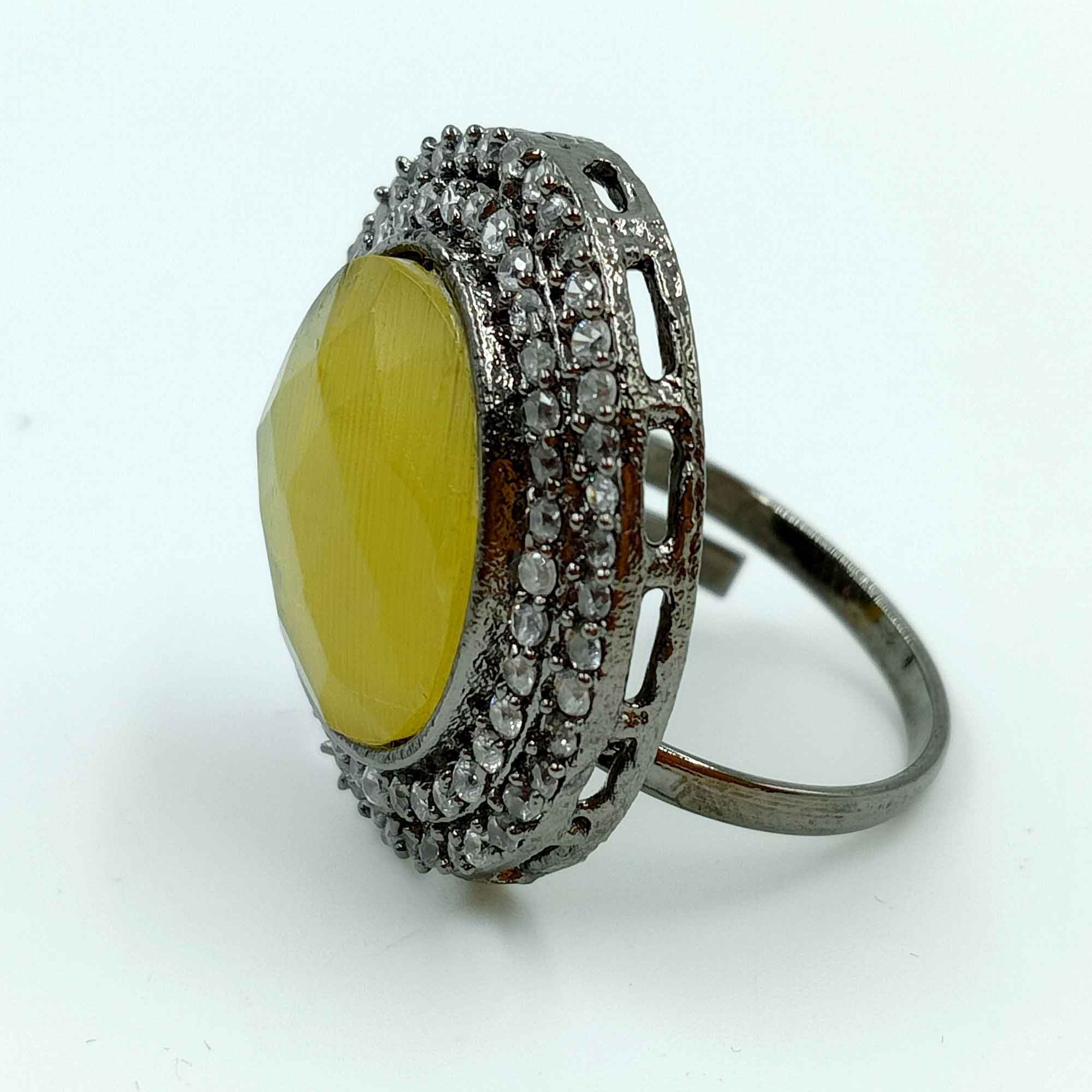 Moonlit Dreams Oxidized Yellow color Round Shaped Silver Ring