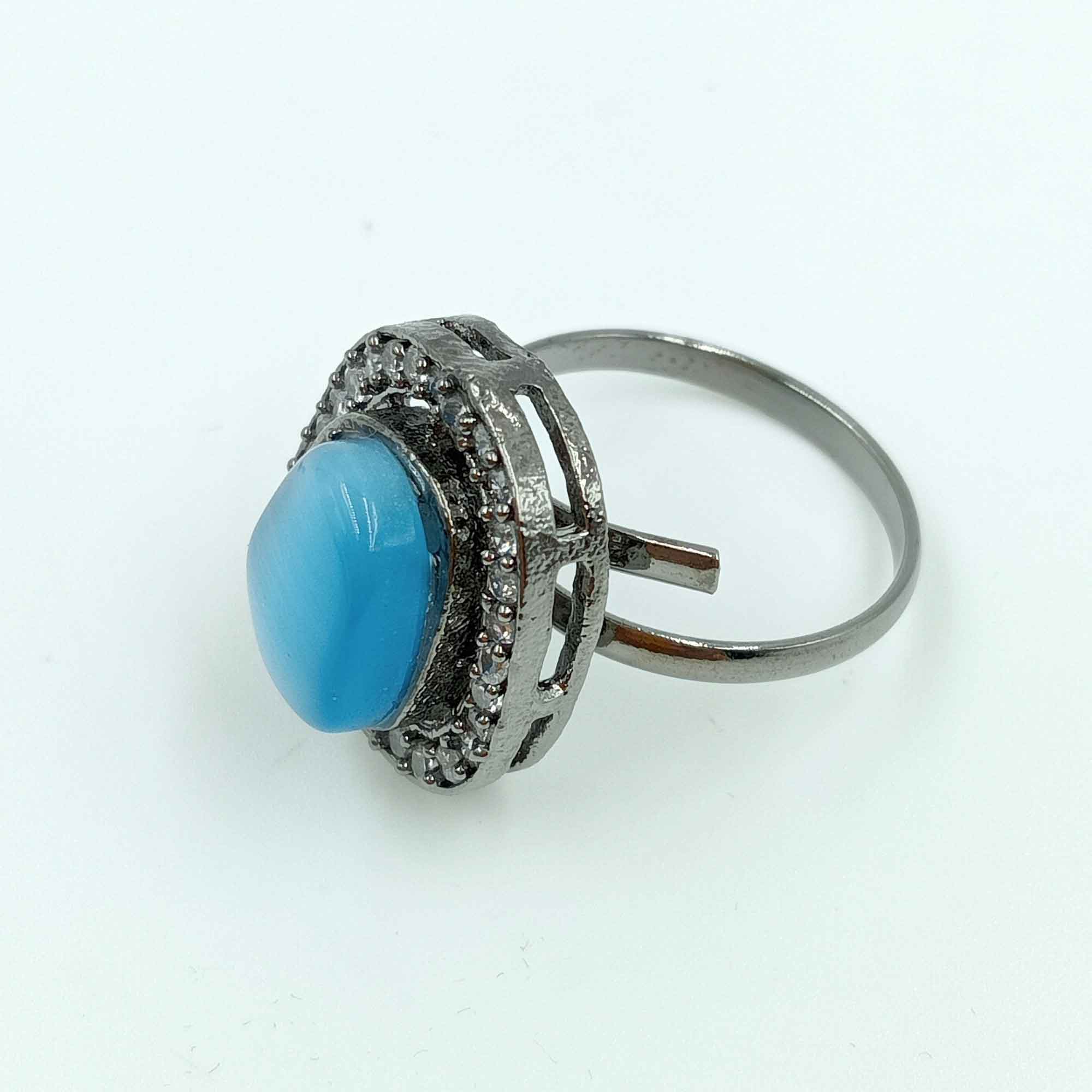 Moonlit Dreams Oxidized Turquios color Square Shaped Silver Ring