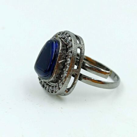 Moonlit Dreams Oxidized Blue color Square Shaped Silver Ring