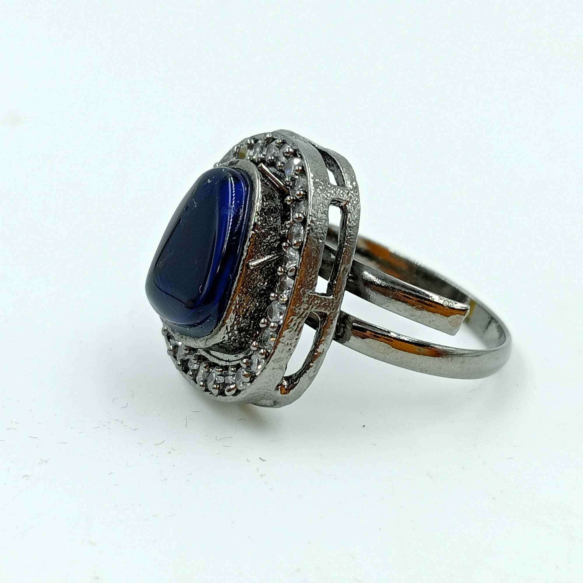 Moonlit Dreams Oxidized Blue color Square Shaped Silver Ring