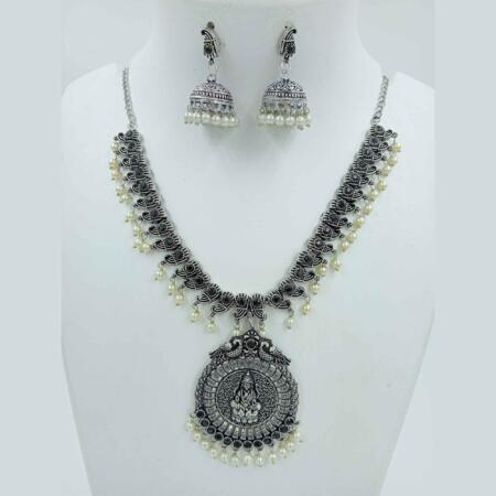 Timeless Elegance Black color Silver Oxidized Necklace Set with Earrings