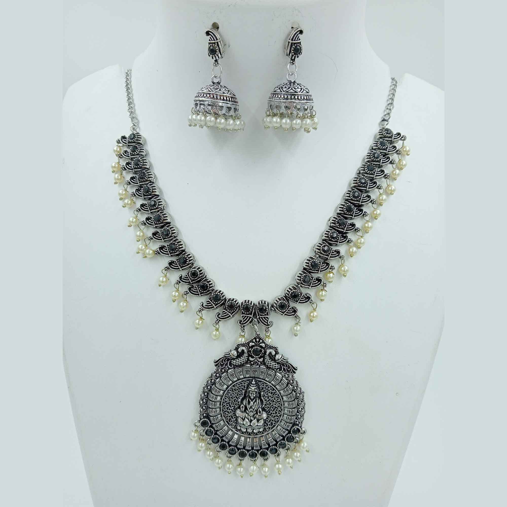 Timeless Elegance Black color Silver Oxidized Necklace Set with Earrings