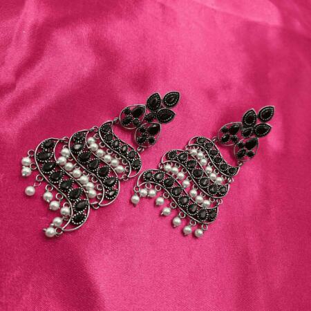 Ethereal Glow Silver Oxidized Black Color Dangler Earrings