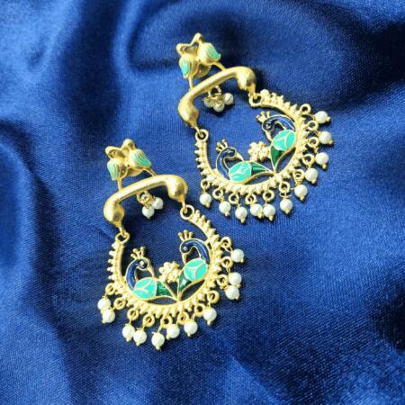 Glamorous Golden Mayur Desing Dangler Earrings