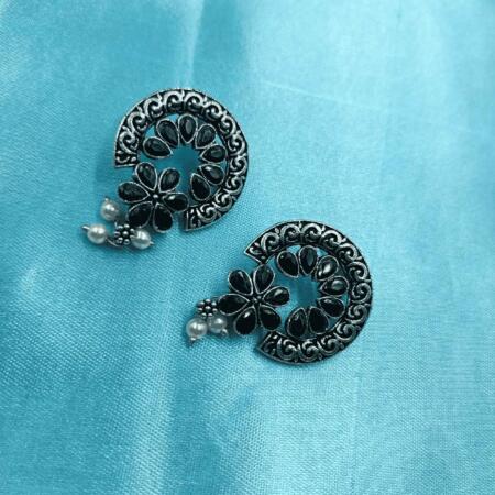 Ethereal Glow Silver Oxidized Black Color Dangler Earrings