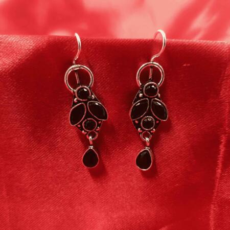 Vintage Silver Charm Oxidized Blsck Color Drop Earrings