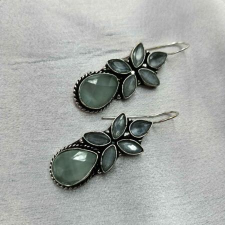 Elegant Cascade Silver Look Oxidized Grey color Drop Earrings