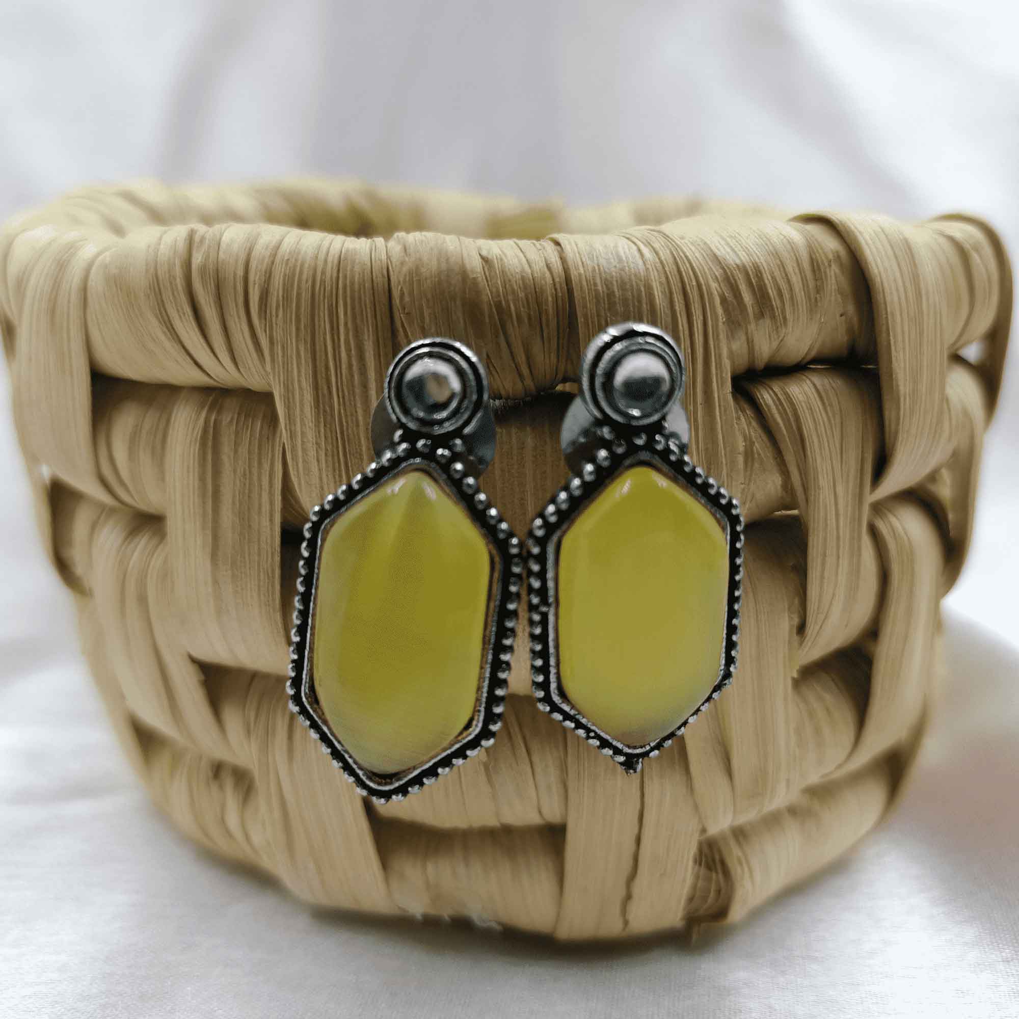Mystic Shadows Silver Oxidized Yellow Color Stud Earrings