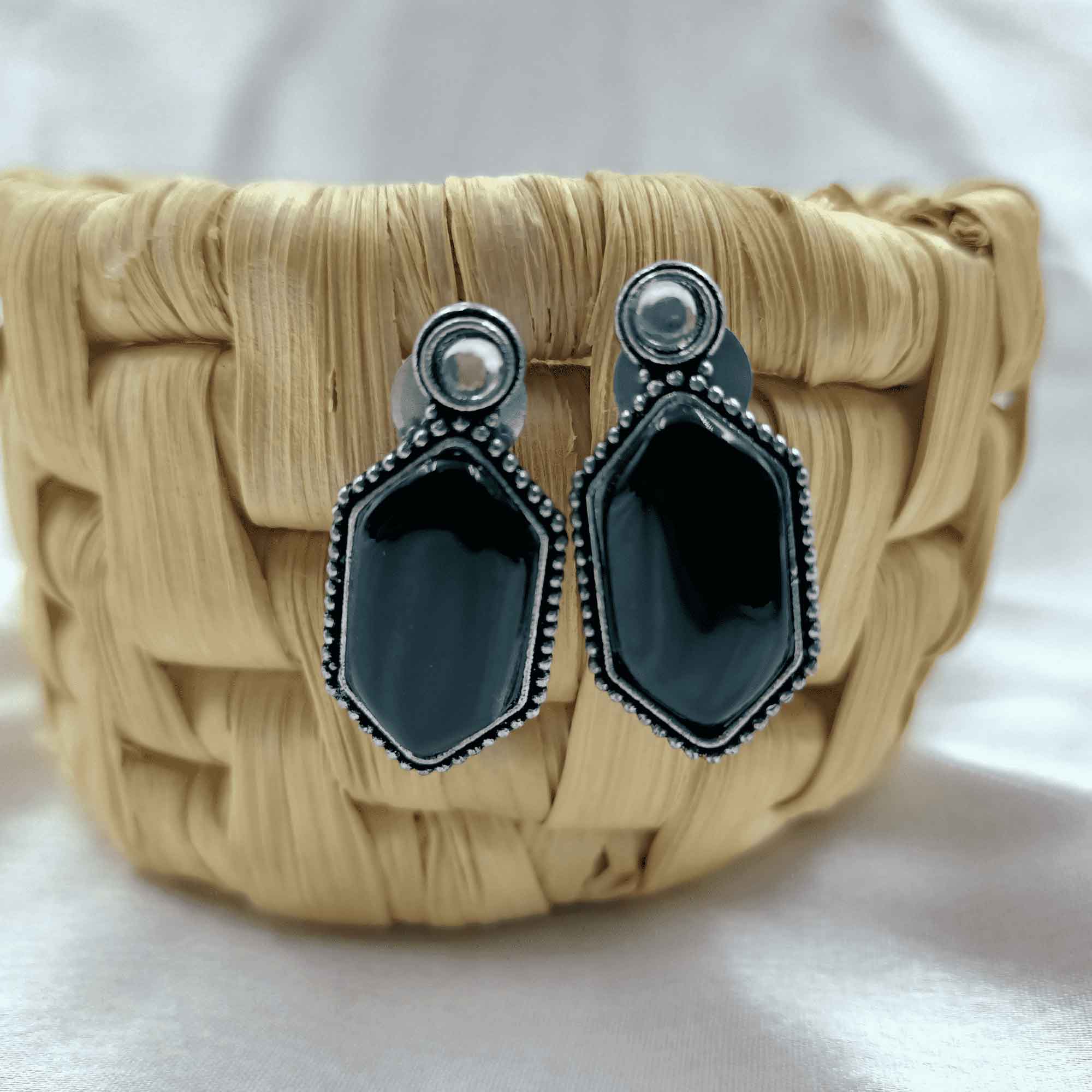 Mystic Shadows Silver Oxidized Black Color Stud Earrings