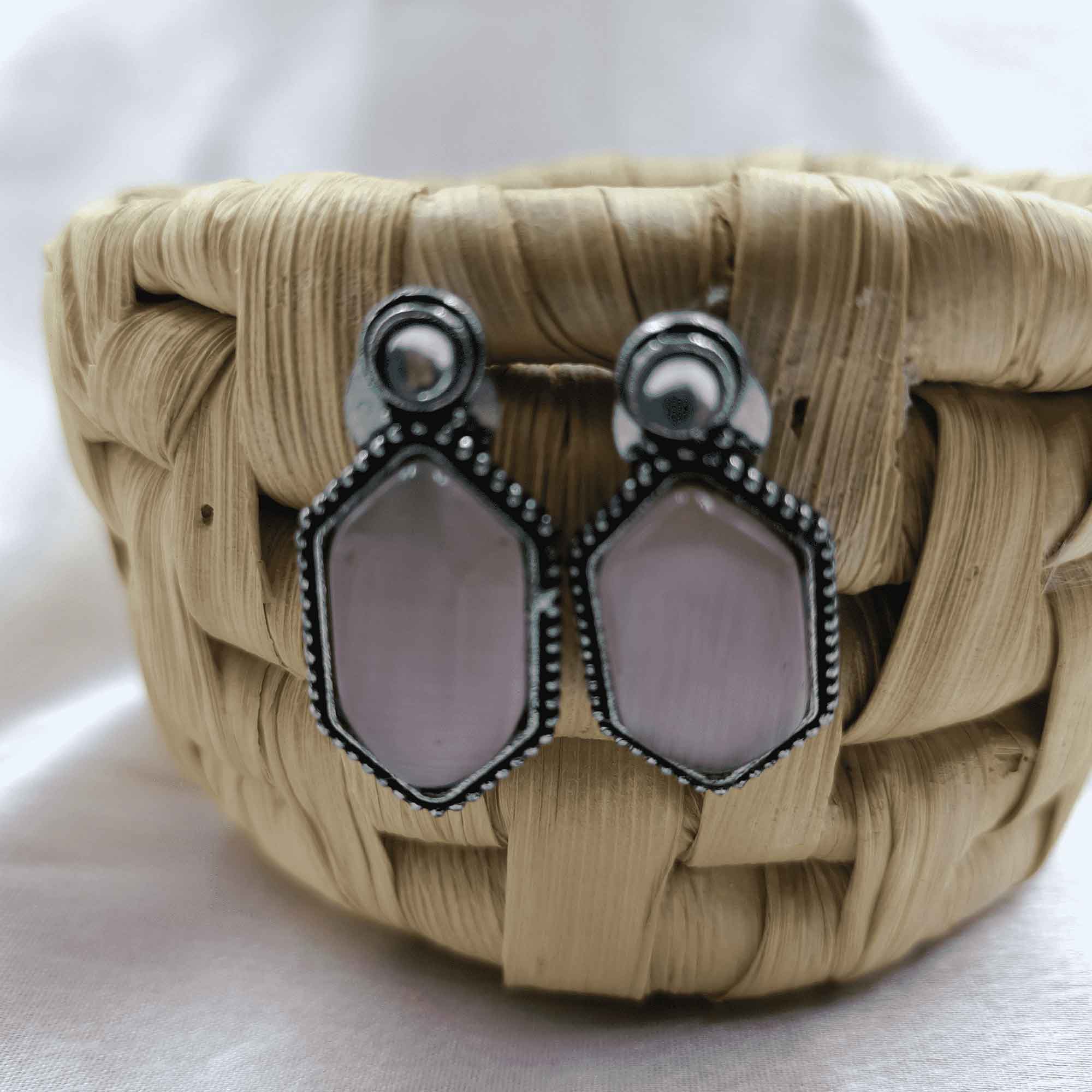 Mystic Shadows Silver Oxidized Purple Color Stud Earrings